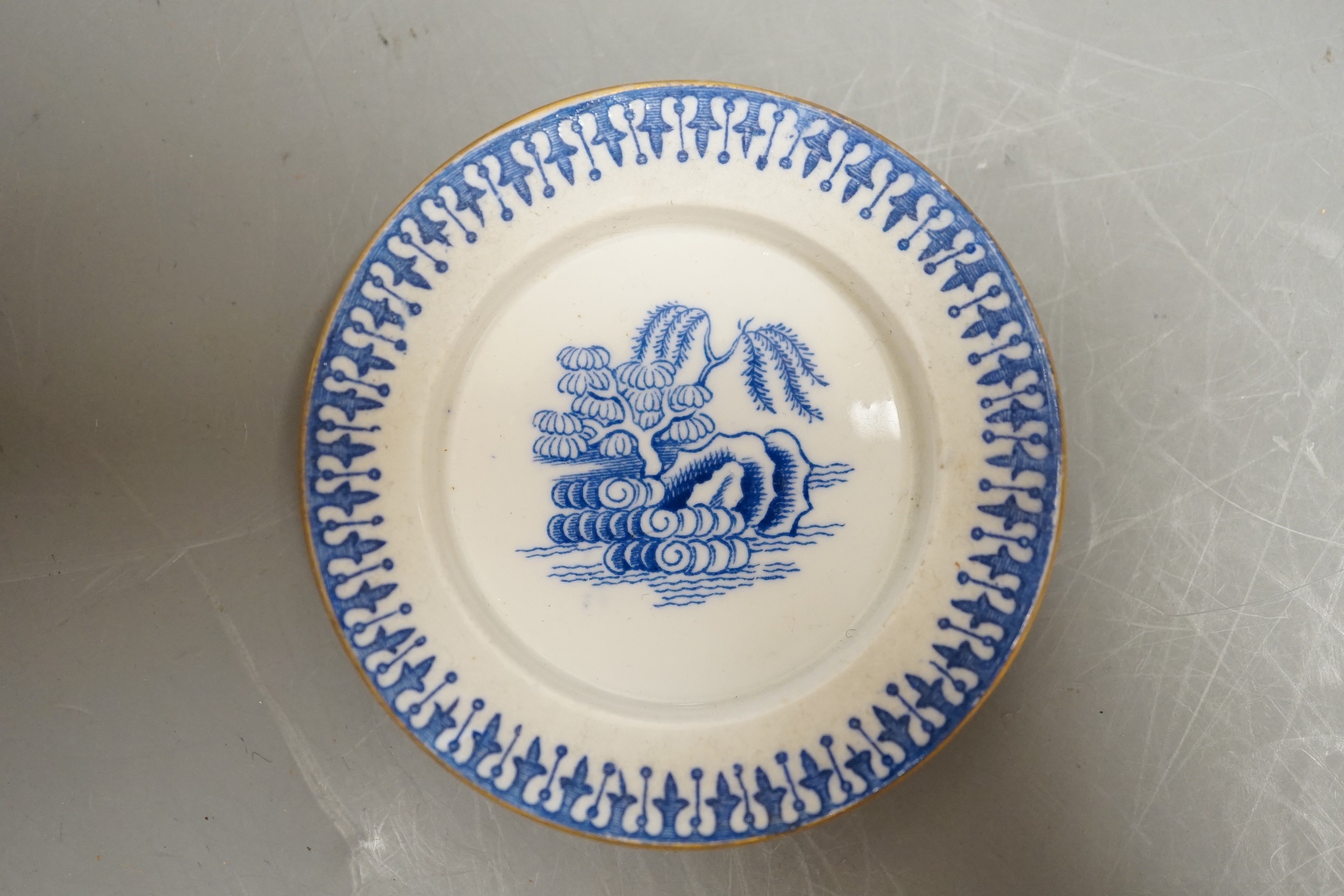 A Copeland blue and white Willow pattern part coffee set including a tray